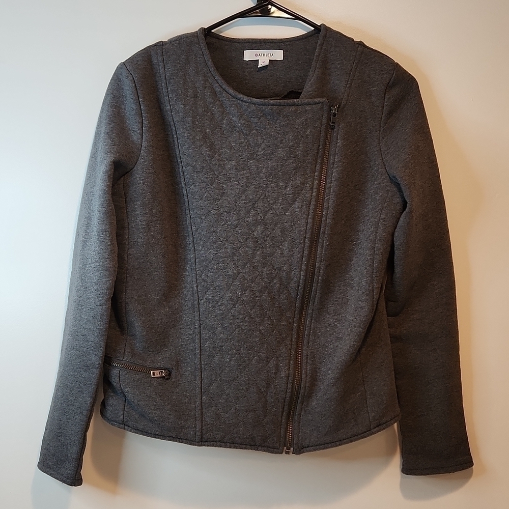 ATHLETA Womens Size Med Gray Asymmetrical Belvedere Quilted Moto Cotton Jacket